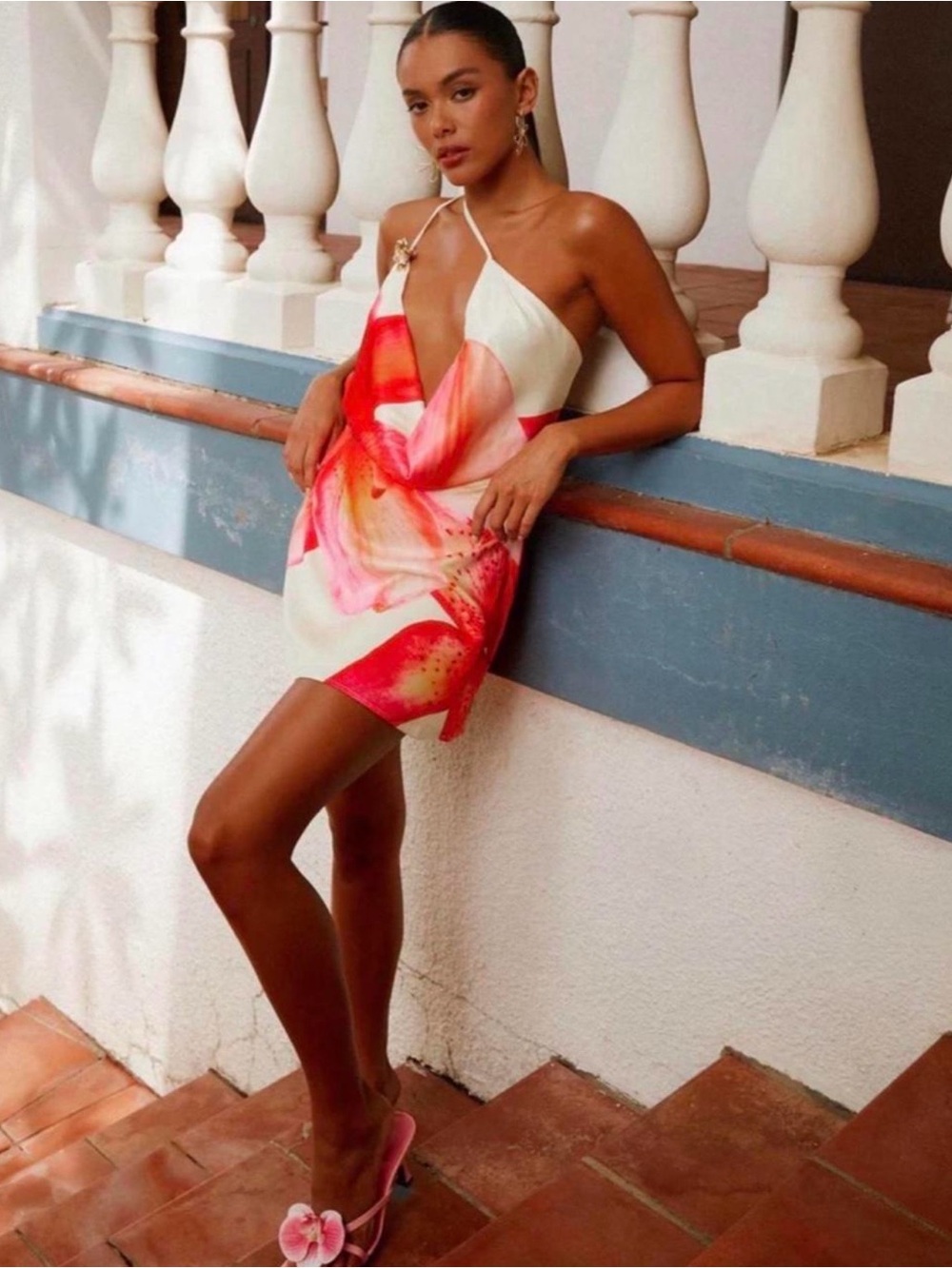 Peppermayo White One-Shoulder Swim Cover with Pink & Orange Floral